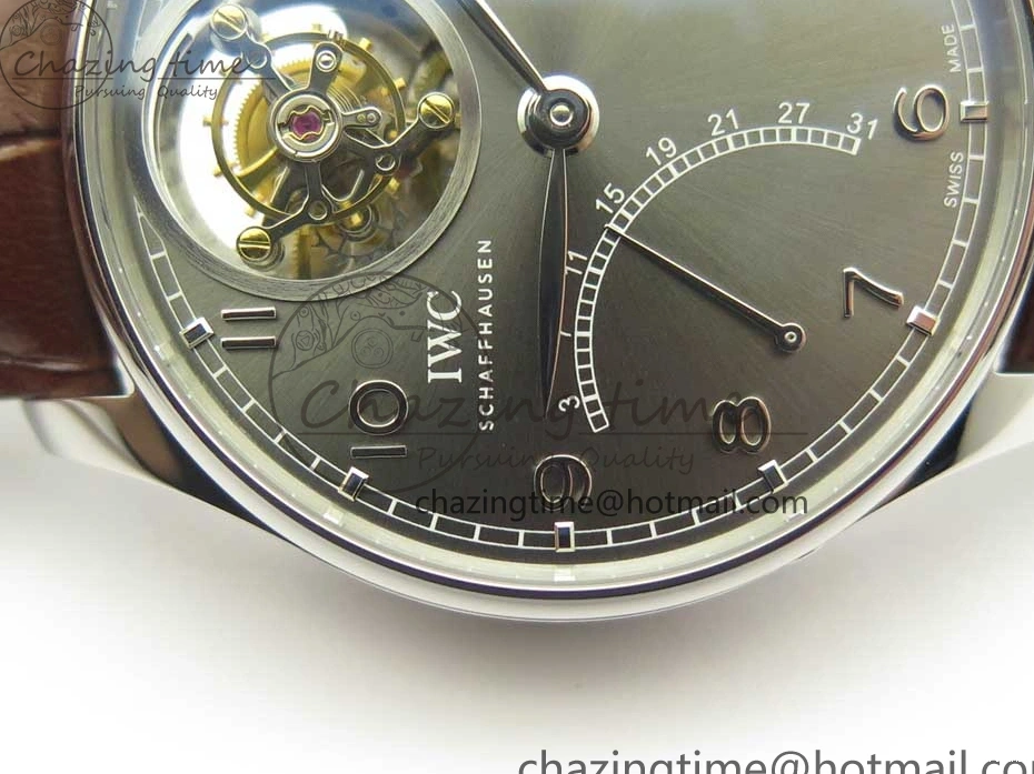 MIROTIME 0127 Lightweight Portuguese Tourbillon IW504602 SS ZF Best Edition Gray Dial on Brown Leather Strap 7177